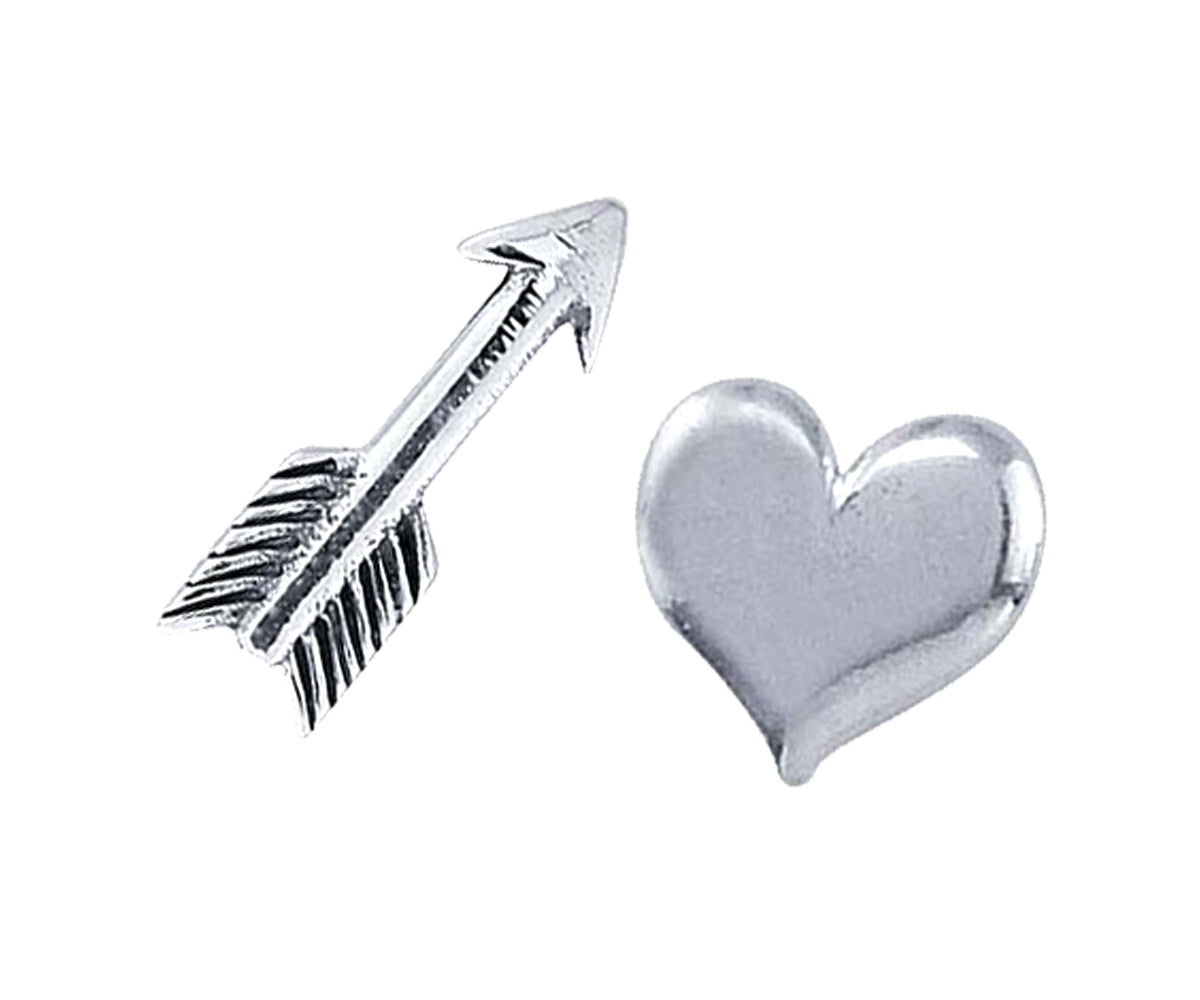 Tiny Heart and Arrow Silver Stud Earrings