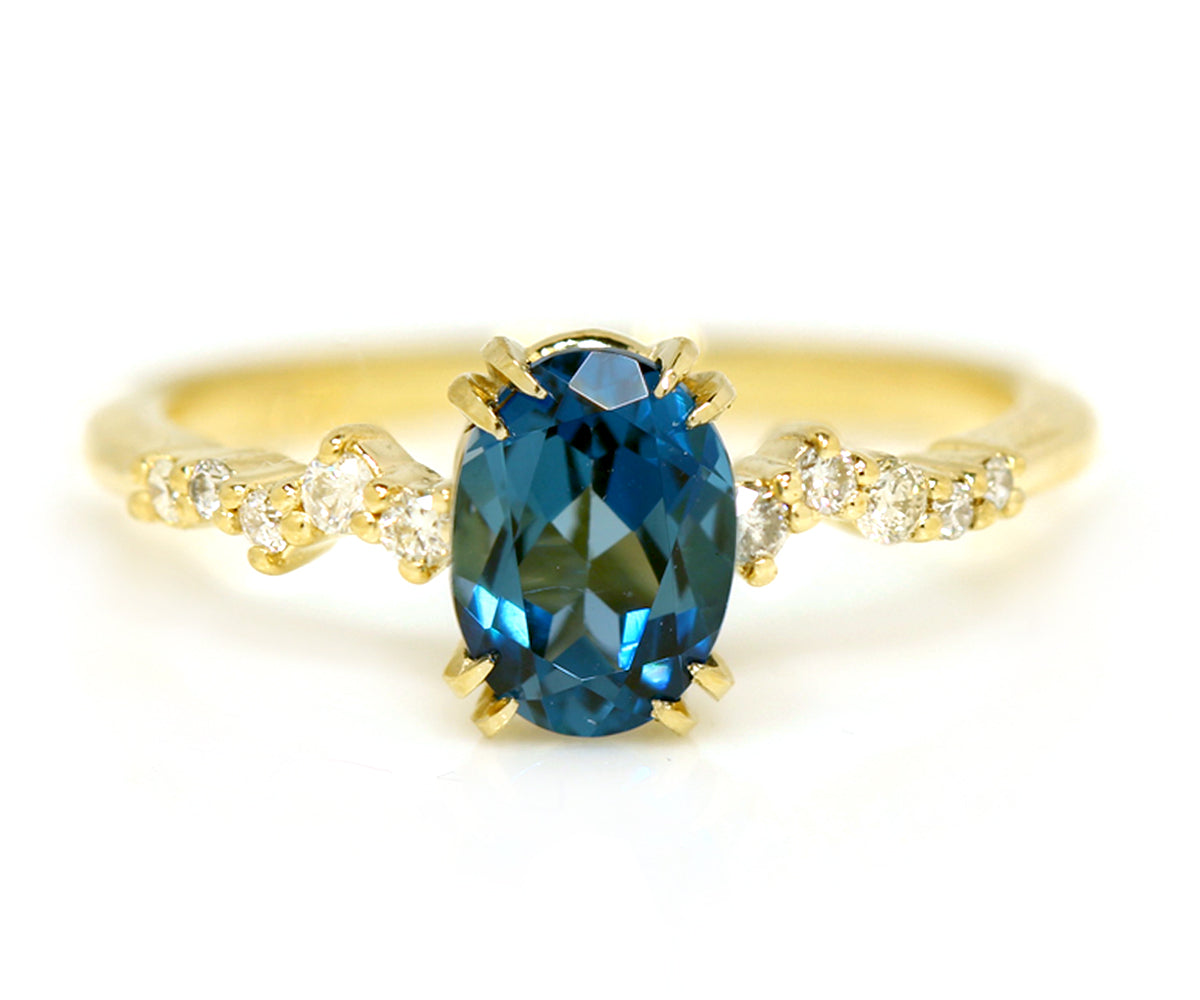 classic oval gemstone staggered dainty diamond engagement yellow gold ring