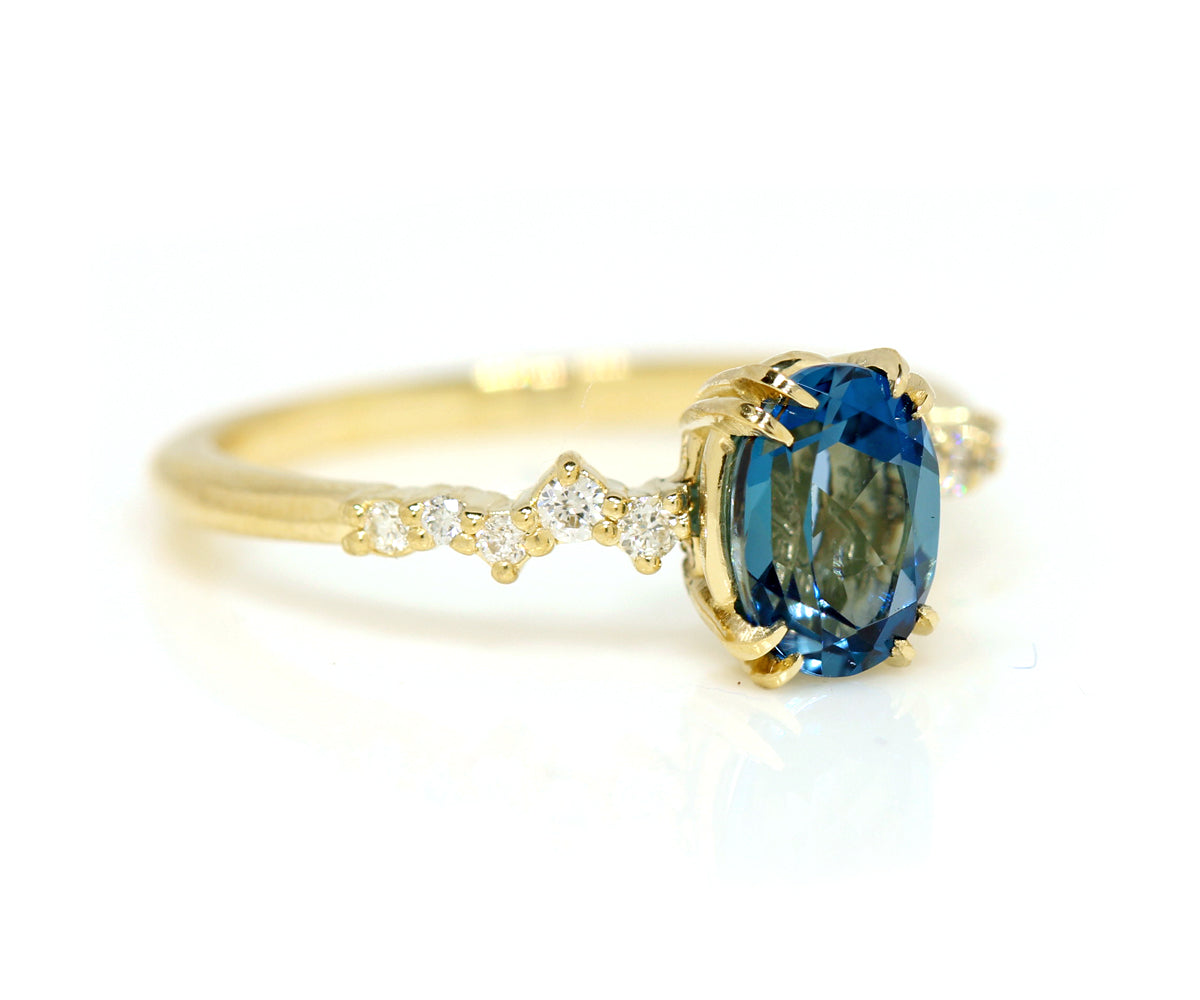 Dainty Topaz Staggered Diamond Engagement Ring