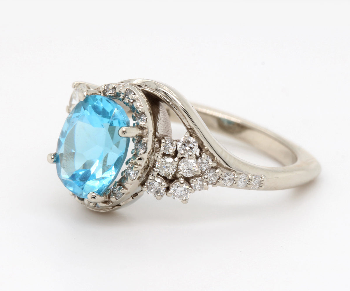 Oval Halo Swiss Topaz Cluster Diamond Ring