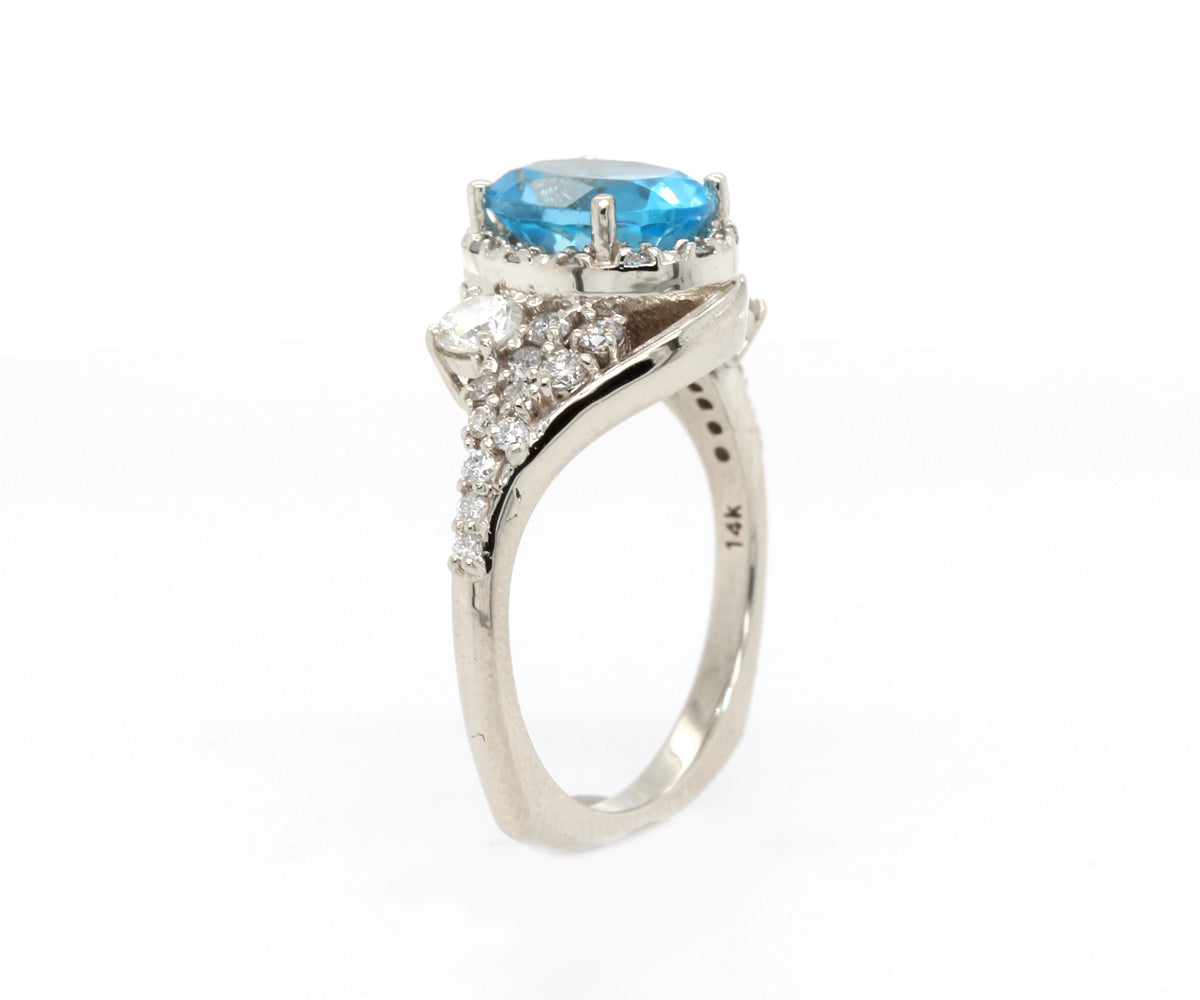 Oval Halo Swiss Topaz Cluster Diamond Ring