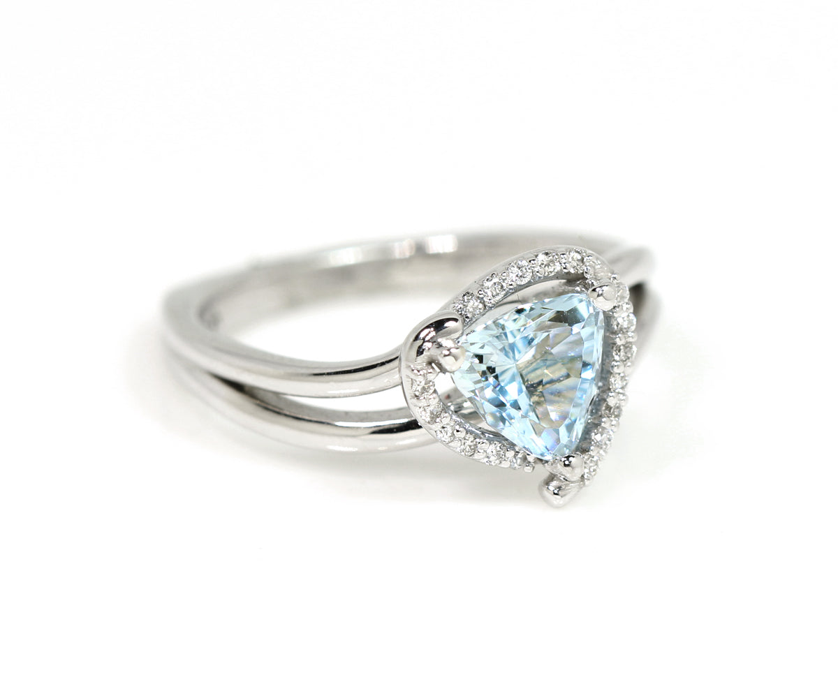 Aquamarine Swirl Halo Custom Diamond Ring