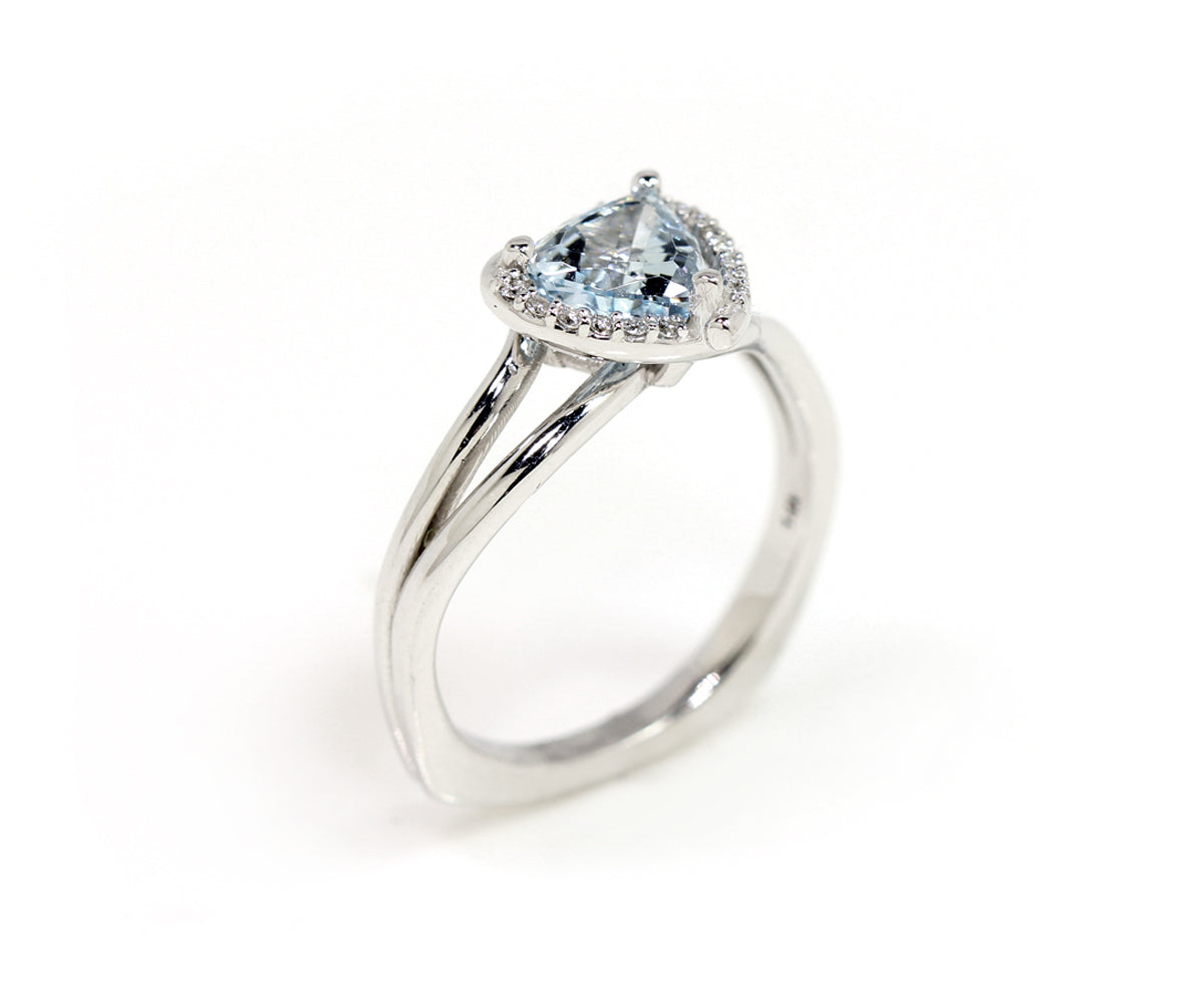Aquamarine Swirl Halo Custom Diamond Ring
