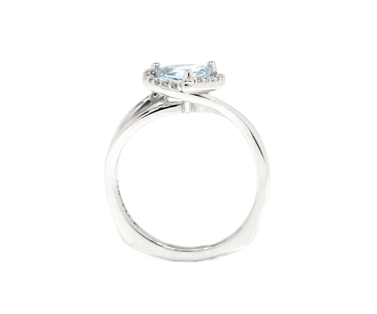 Aquamarine Swirl Halo Custom Diamond Ring