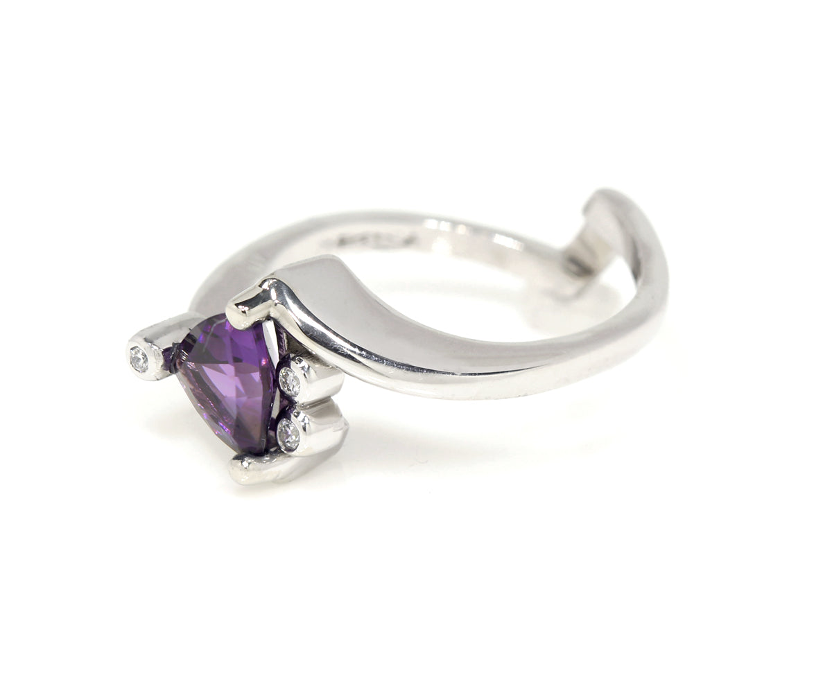 Amethyst Trillion Diamond Twist Bypass Modern Wedding Ring