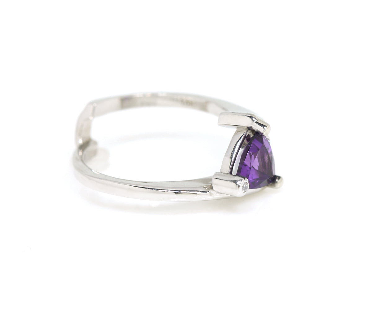 Amethyst Trillion Diamond Twist Bypass Modern Wedding Ring