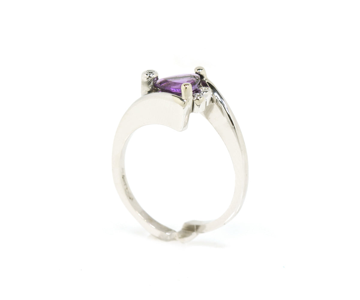 Amethyst Trillion Diamond Twist Bypass Modern Wedding Ring