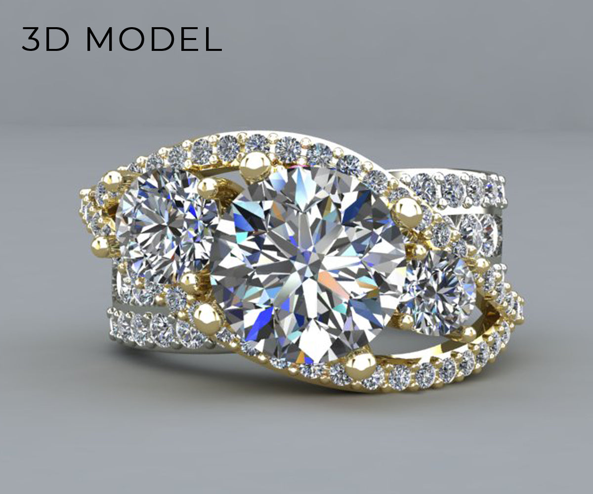 Twist Two-Toned Three Diamond Wedding Ring