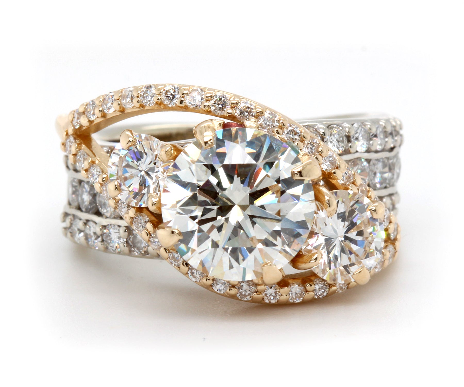 Twist Two-Toned Three Diamond Wedding Ring