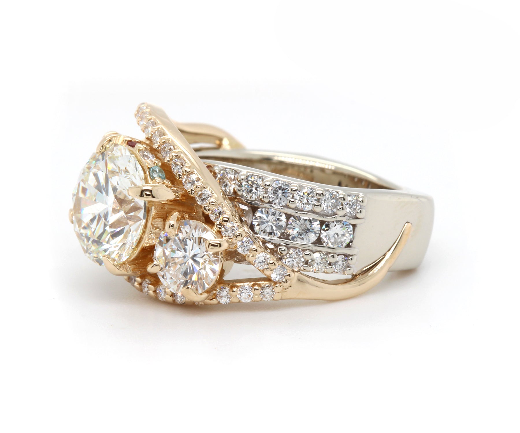 Twist Two-Toned Three Diamond Wedding Ring