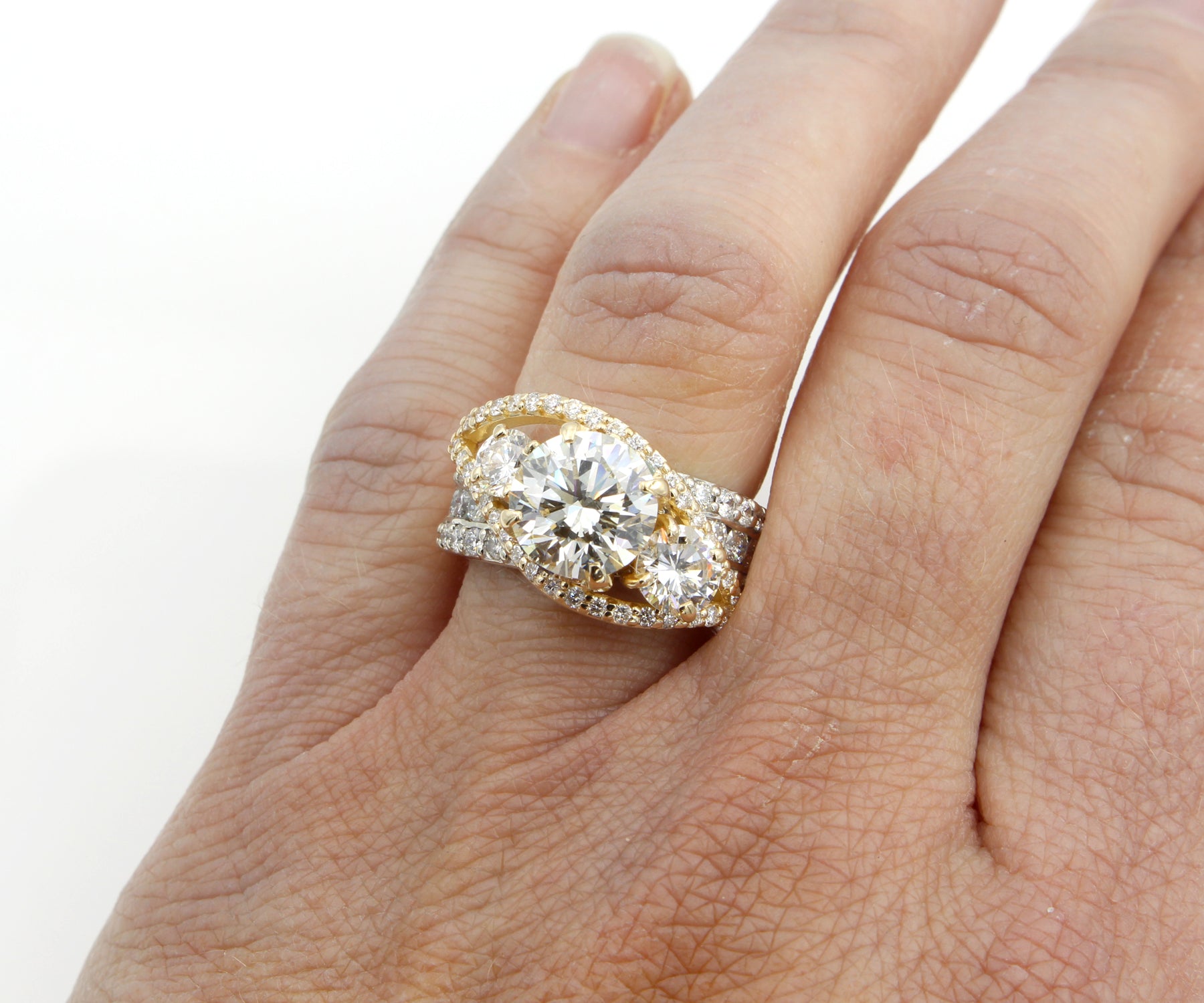 Twist Two-Toned Three Diamond Wedding Ring