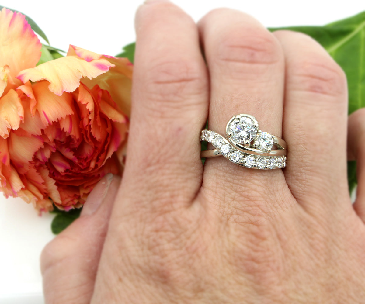 Curved Swirl Round Diamond and Baguette Ring