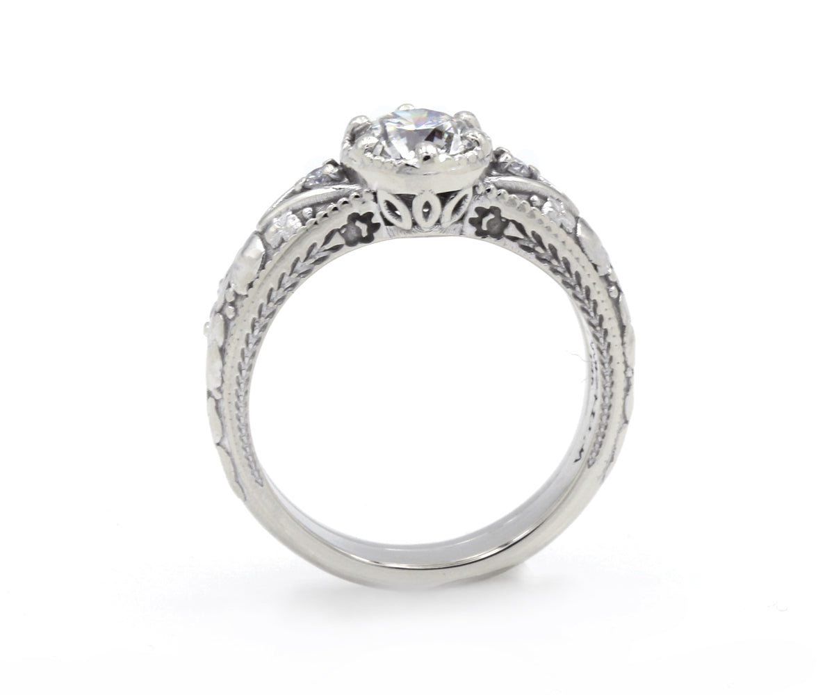 Vintage Floral Filigree Engraved Wedding Ring Set