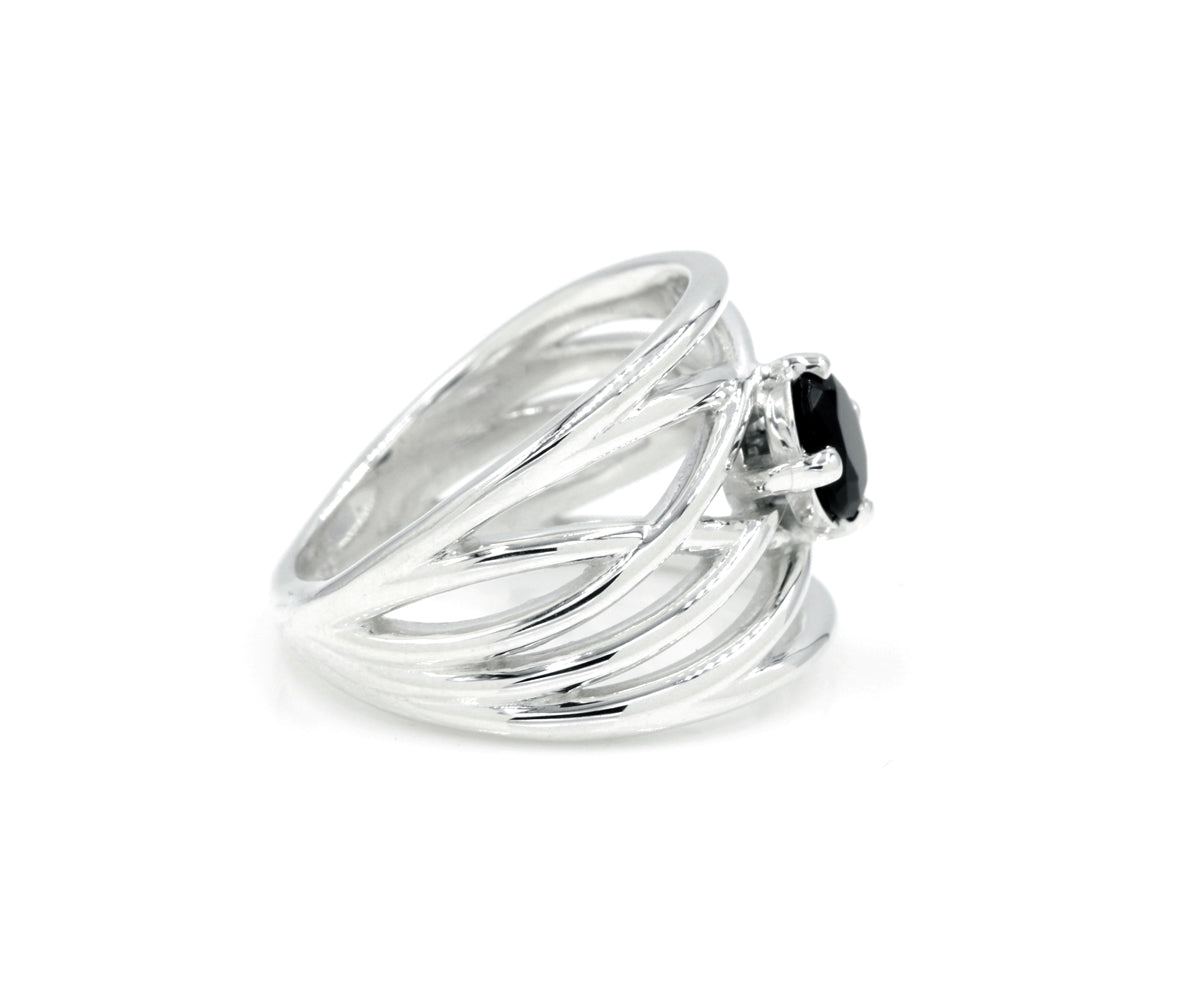 Black Onyx Statement Wide Weave Ring