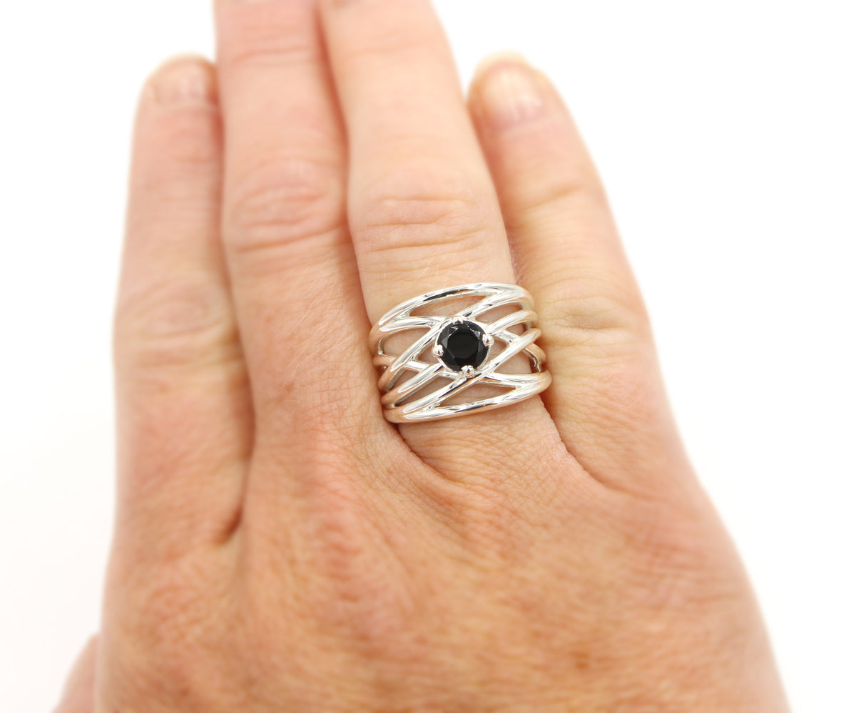 Black Onyx Statement Wide Weave Ring