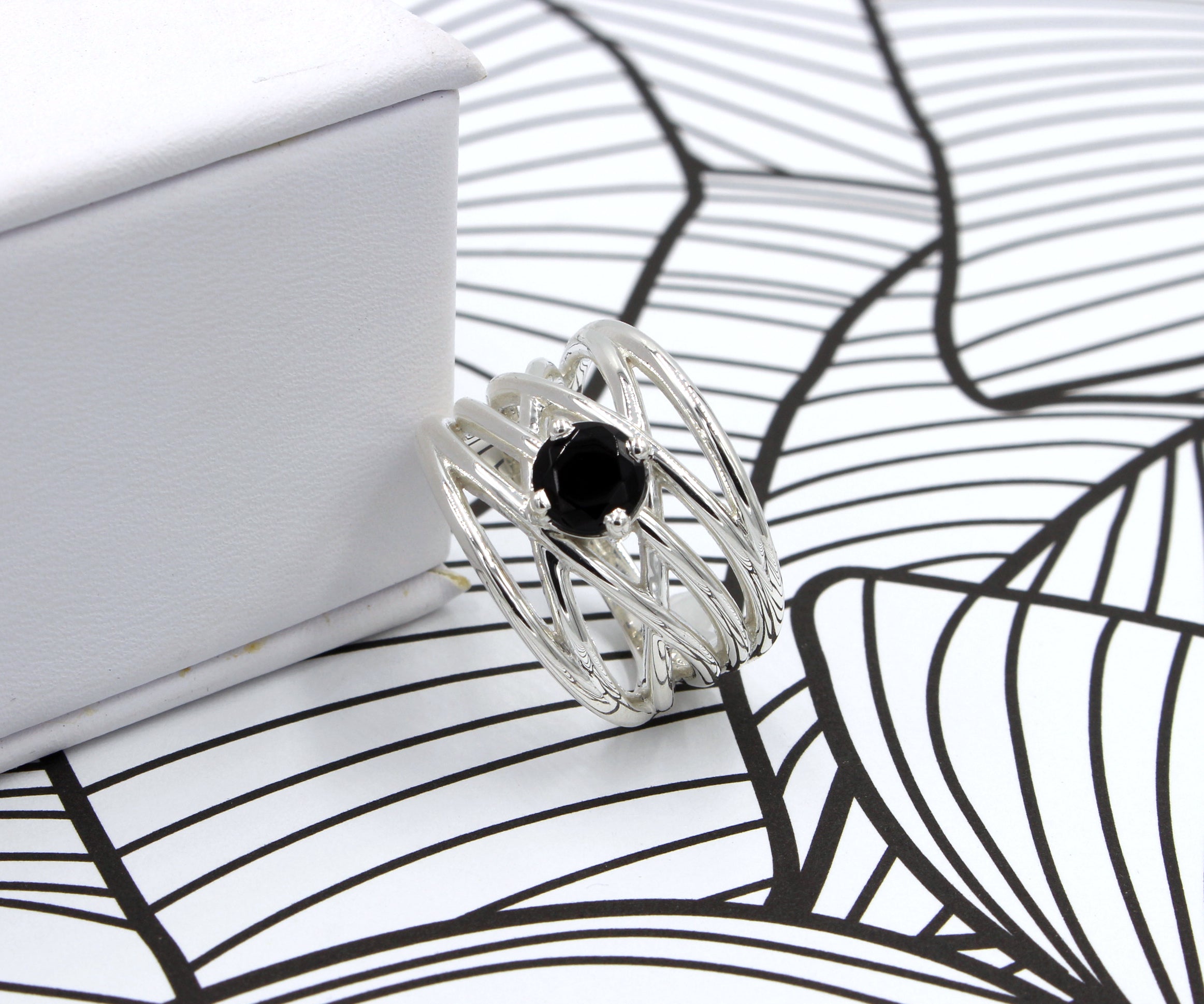 Black Onyx Statement Wide Weave Ring