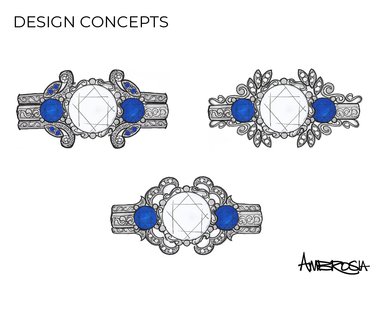 Floral Halo Vintage Leaf Designed Wedding Ring Set