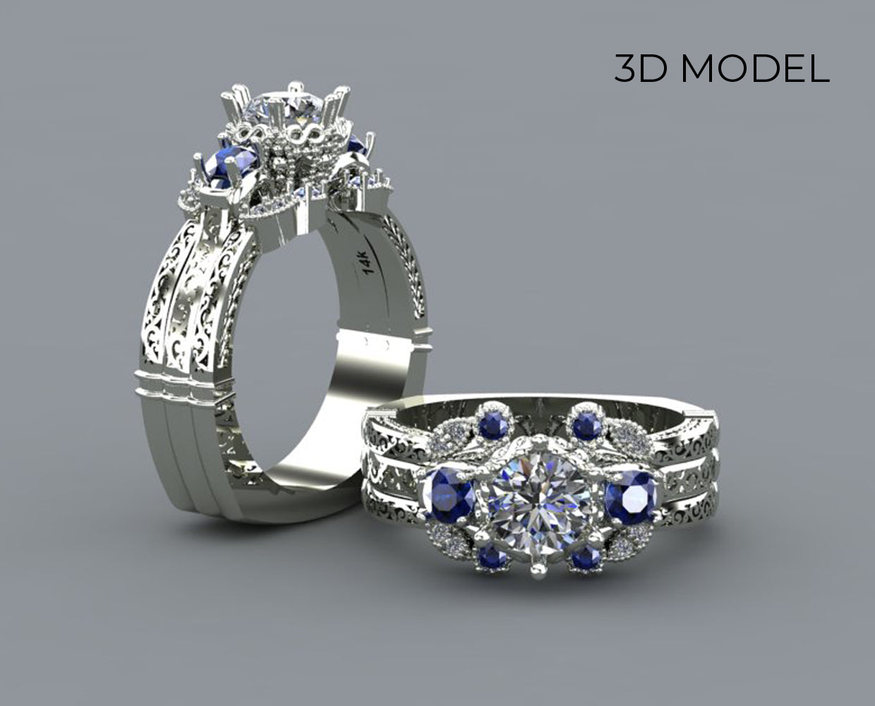 Floral Halo Vintage Leaf Designed Wedding Ring Set