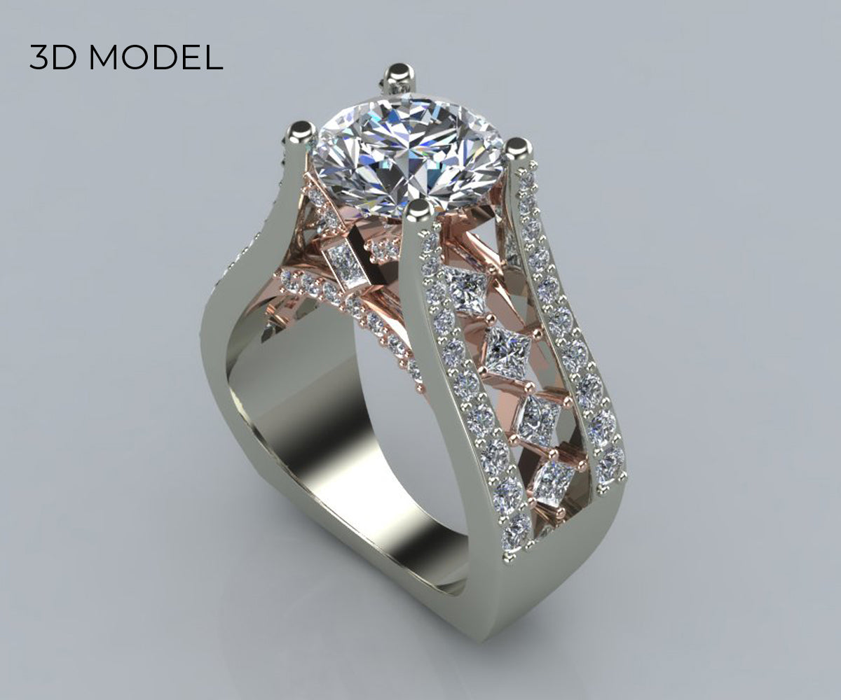 Cathedral Rose and White Gold Engagement Ring