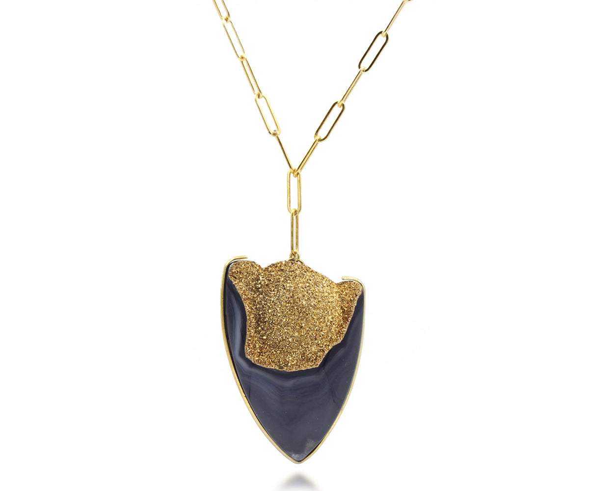Statement 18K Gold Black Quartz Druzy Necklace