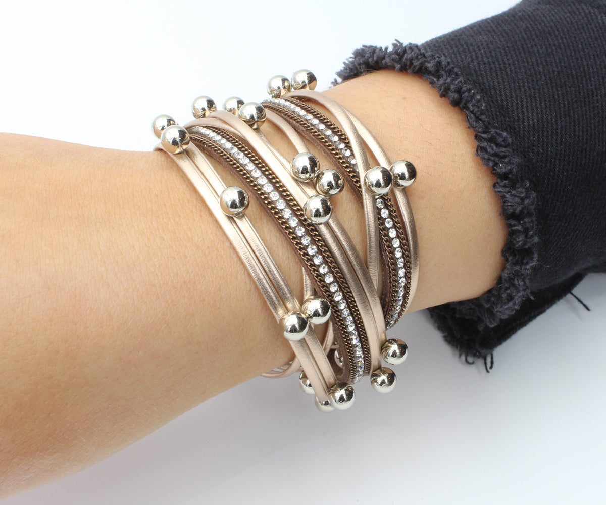 Beaded Copper Double Wrap Leather Bracelet