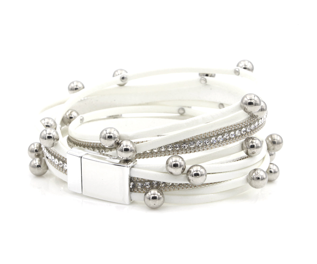 Beaded White Double Wrap Leather Bracelet