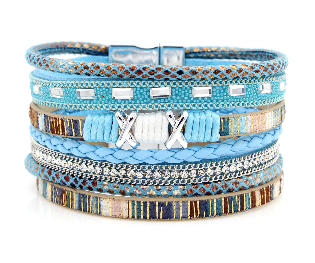 Boho Teal Multicolor Leather Bracelet