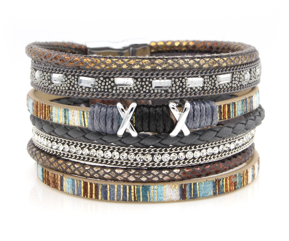 Boho Gray Multicolor Leather Bracelet