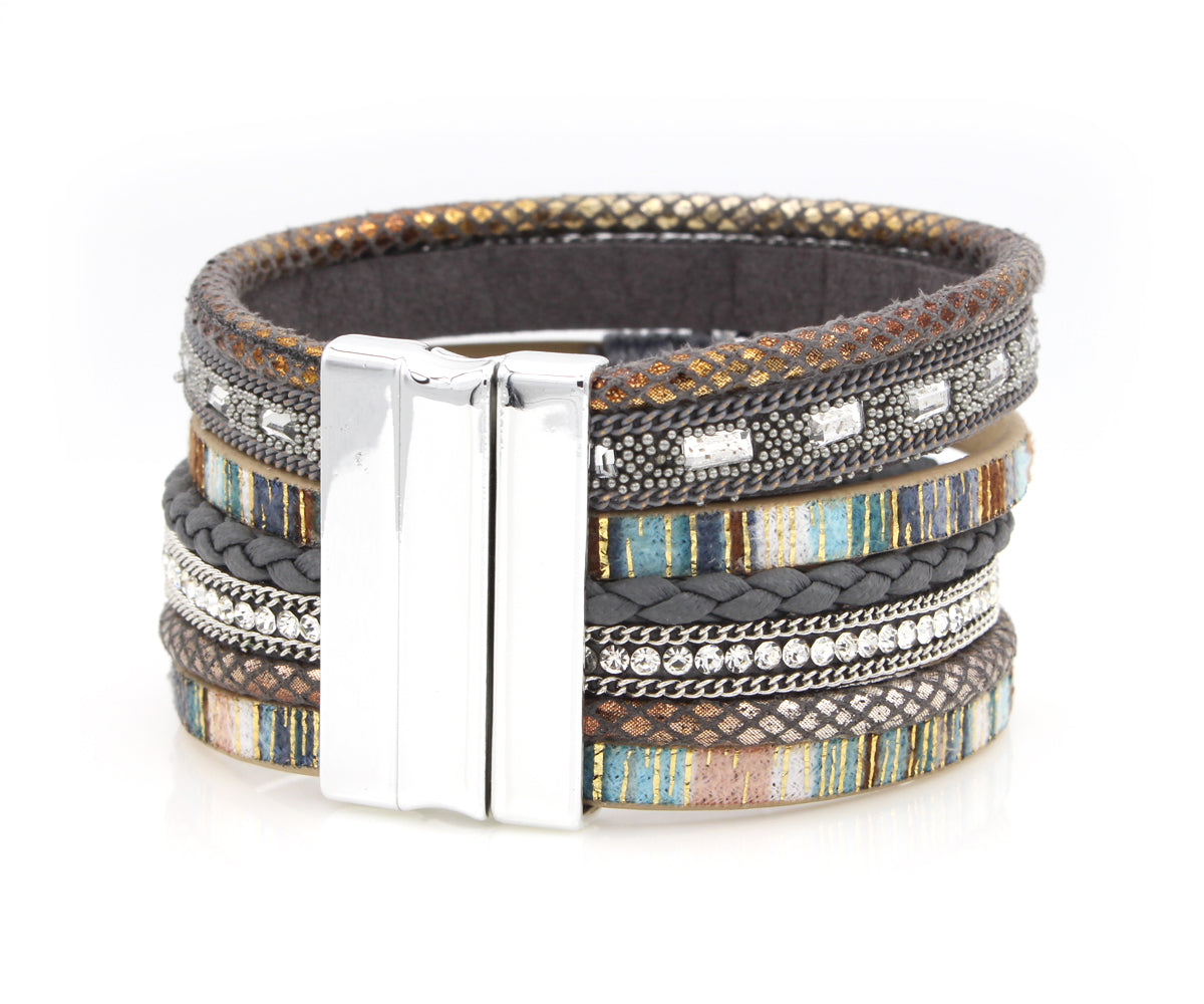 Boho Gray Multicolor Leather Bracelet