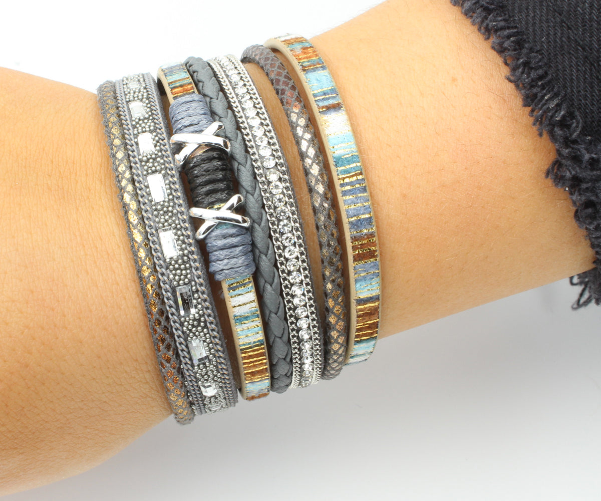Boho Gray Multicolor Leather Bracelet