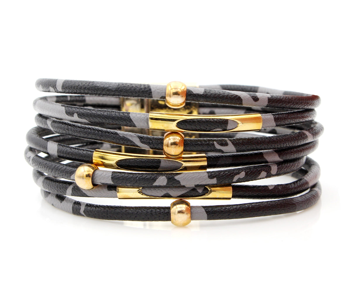 Gray Animal Multirow Leather Bracelet