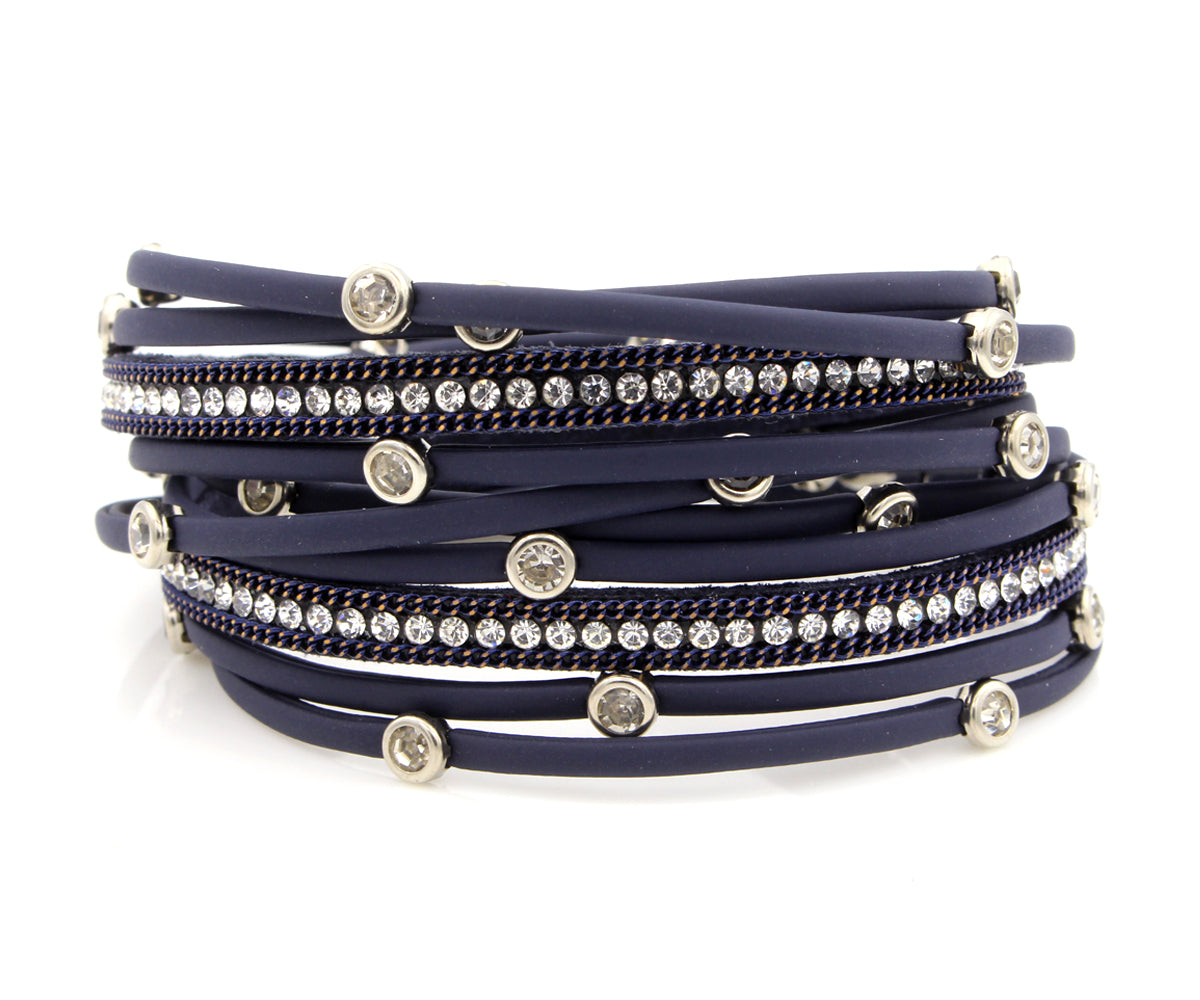 Matte Navy Rhinestone Double Wrap Bracelet