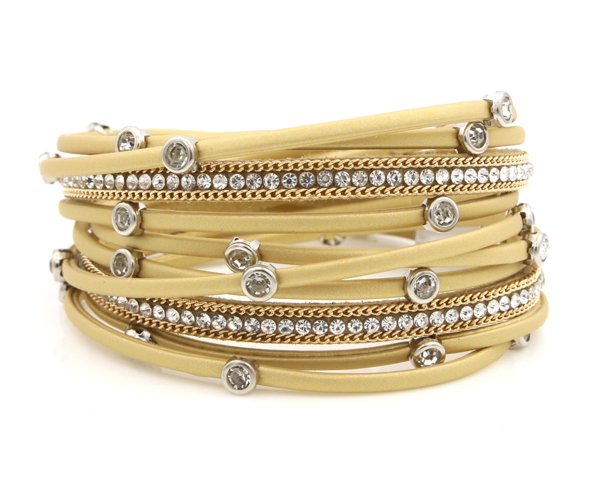 Matte Gold Rhinestone Double Wrap Bracelet