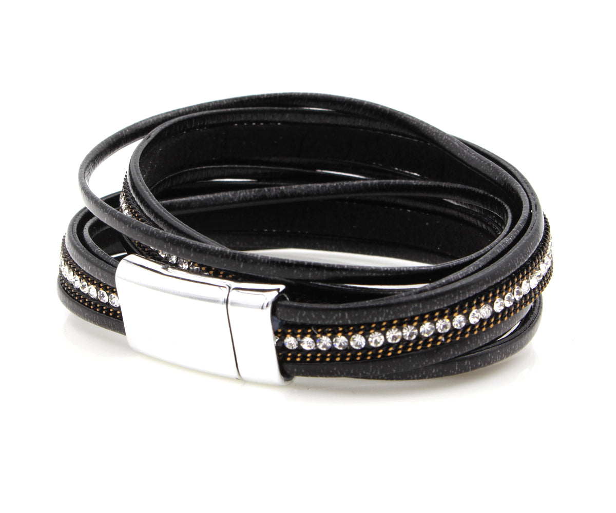 Pulsera doble vuelta negra metalizada brillante