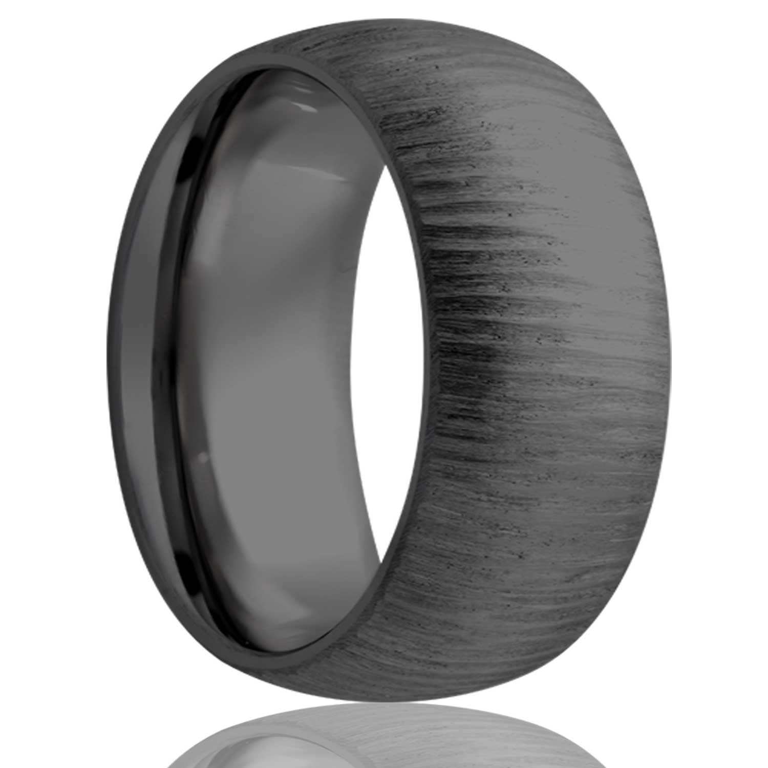 Men's Dome Zirconium band, Treebark finish on top wedding ring