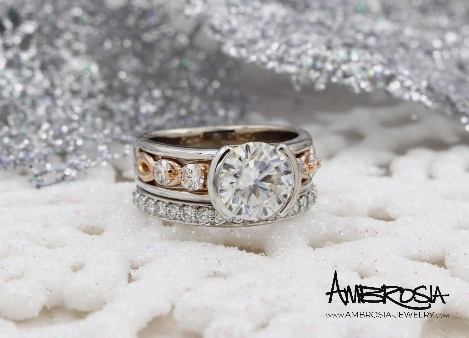 Half Bezel Rose Gold Infinity Diamond Wedding Ring