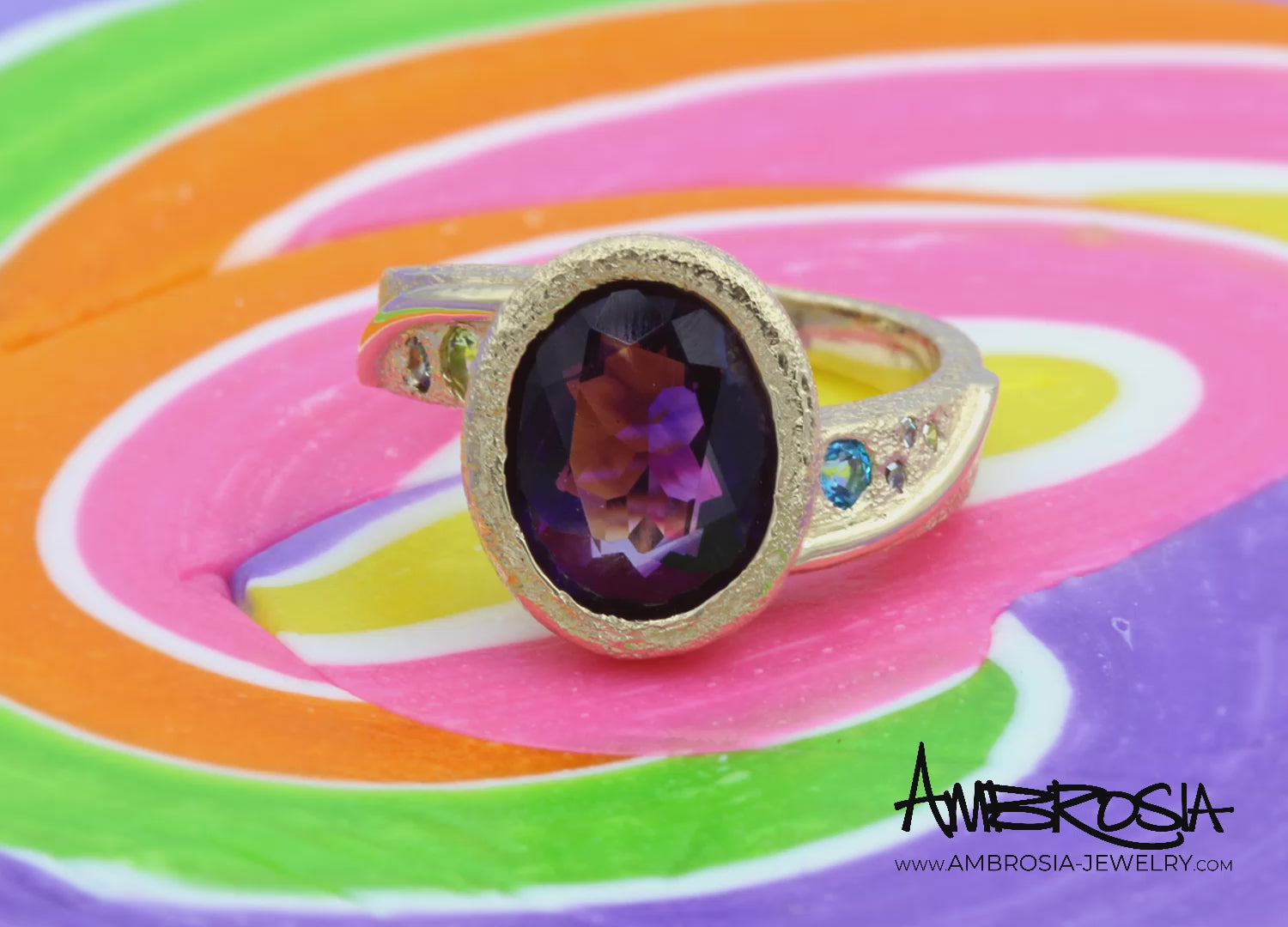 Hammered Bezel Amethyst Gold Ring