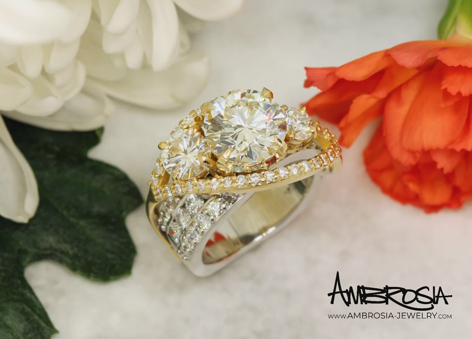 Twist Two-Toned Three Diamond Wedding Ring