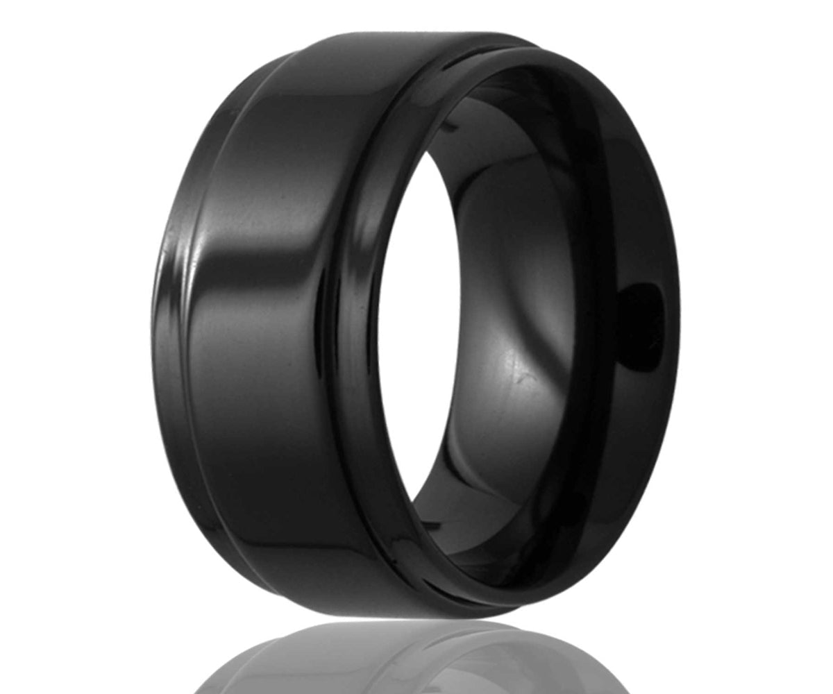Black Ceramic Step Edge Polished Ring