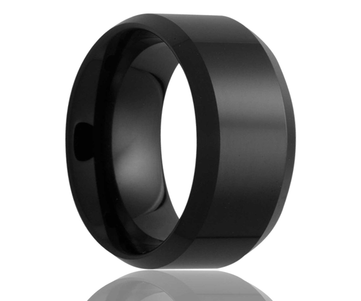black beveled polished ceramic mens ring