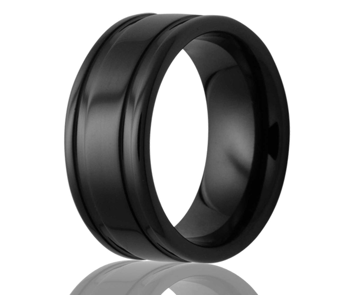 black ceramic grooved edge polished ring