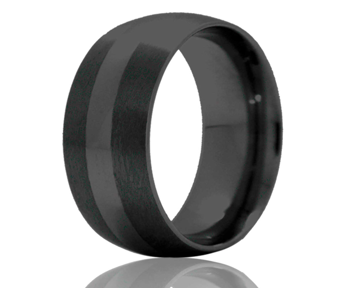 Black Ceramic Classic Satin Center Domed Ring