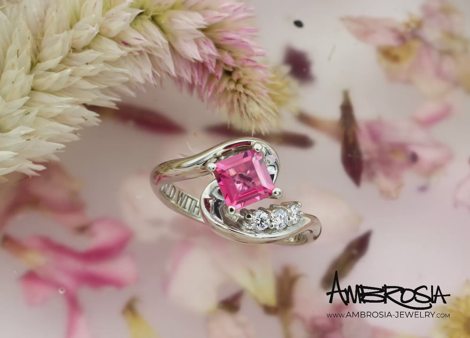 Asymmetrical Twist Pink Spinel Diamond Engagement Ring