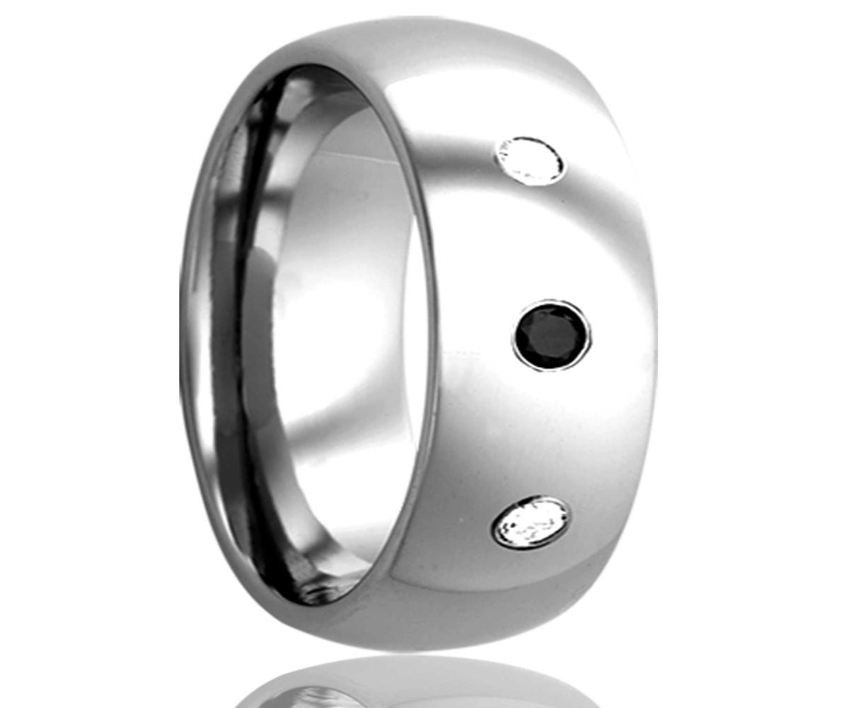 Anillo de diamantes blancos y negros abovedados con cobalto