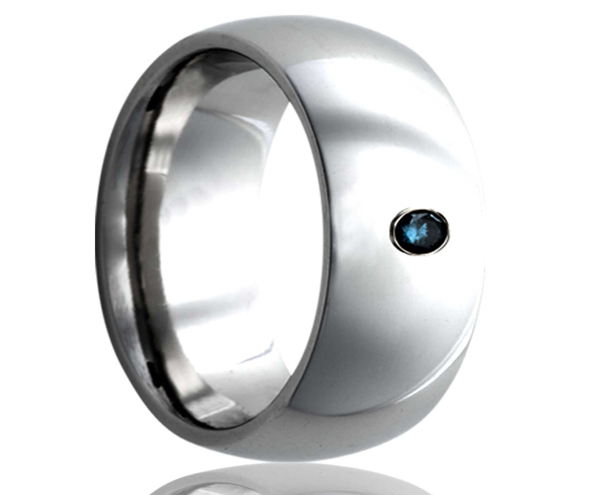 Anillo de diamantes azules abovedados de cobalto