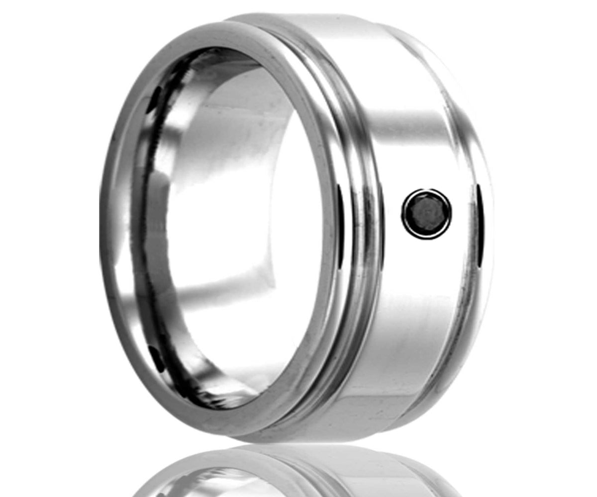 Anillo de diamantes negros con ranura profunda de cobalto