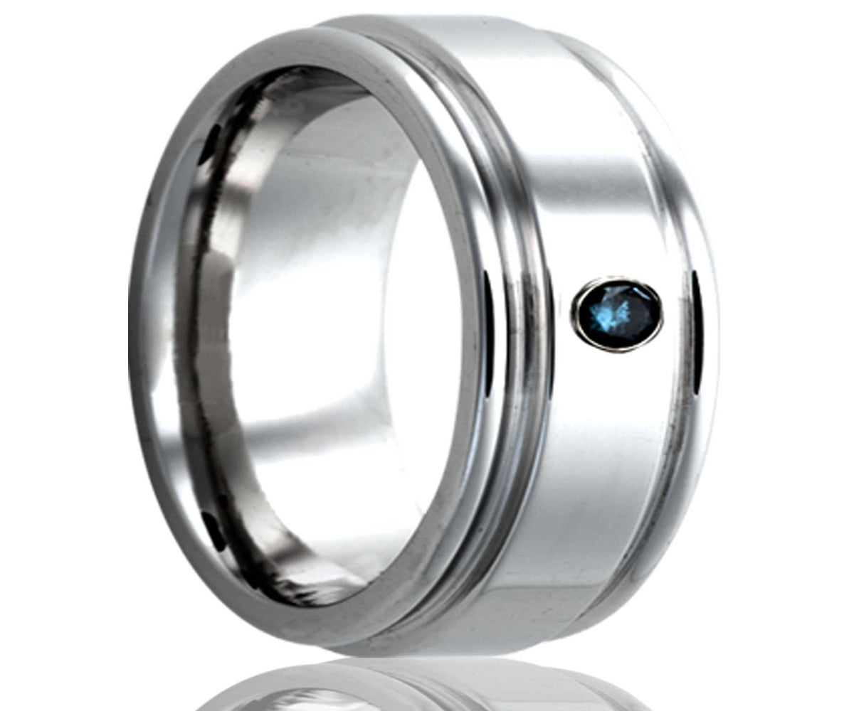 Anillo de diamantes azules con ranura profunda de cobalto