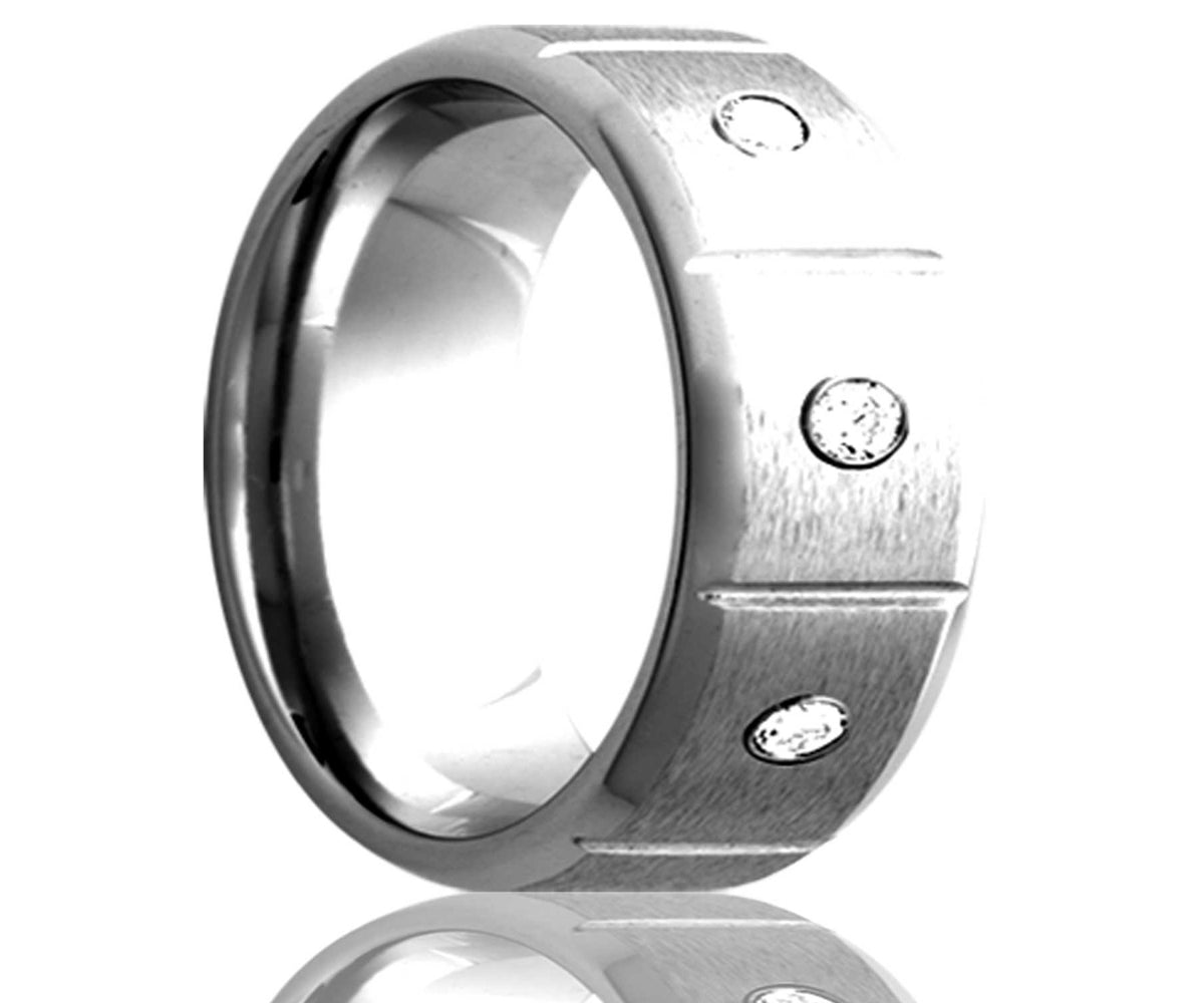 Anillo con borde biselado y acabado satinado con diamante de cobalto