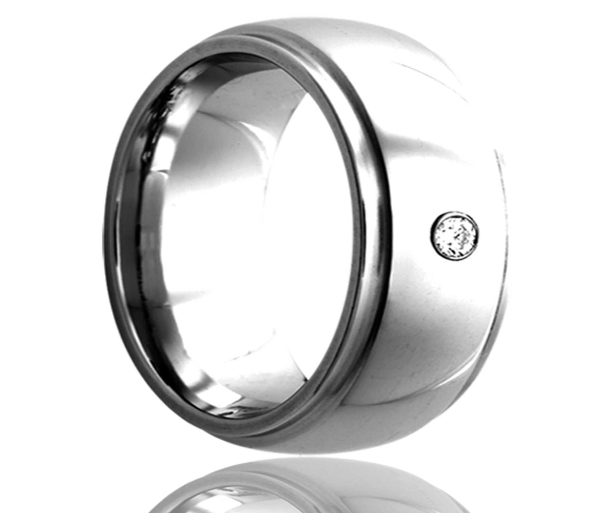 Anillo con borde escalonado y acabado pulido con diamante de cobalto