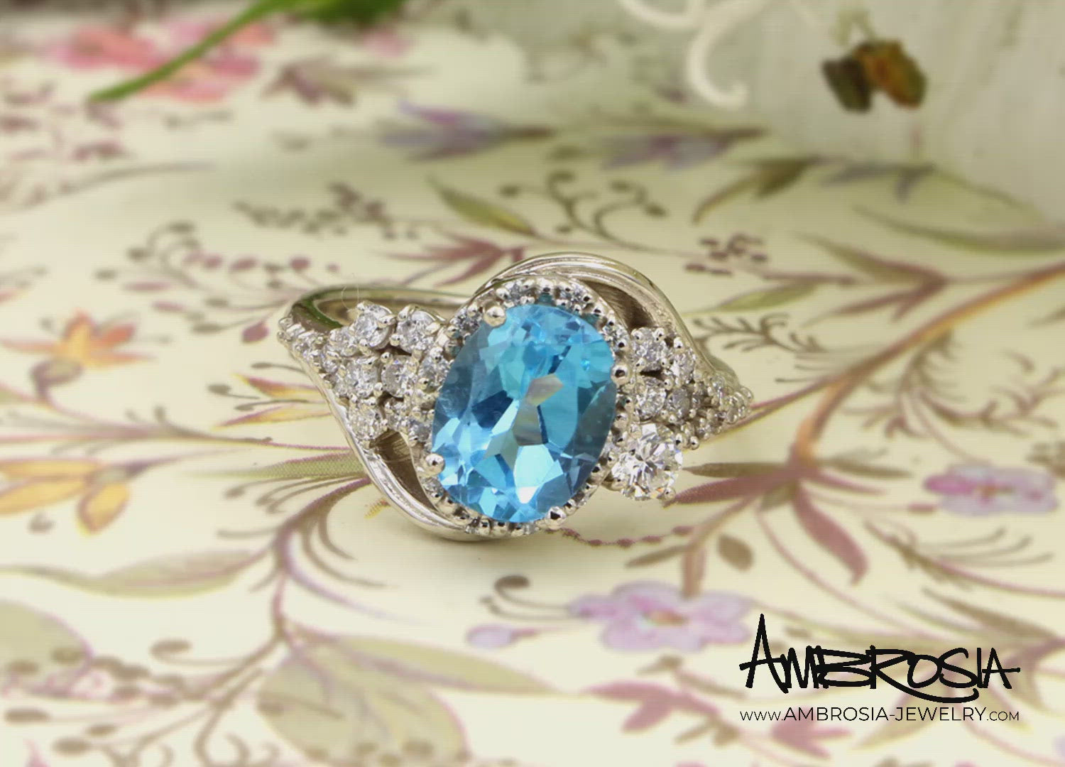 Oval Halo Swiss Topaz Cluster Diamond Ring